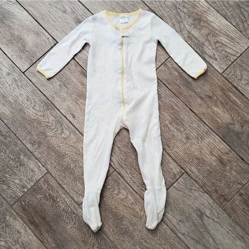 The Children's Place Zipper Closure White and Yellow Footie Size 18 Months